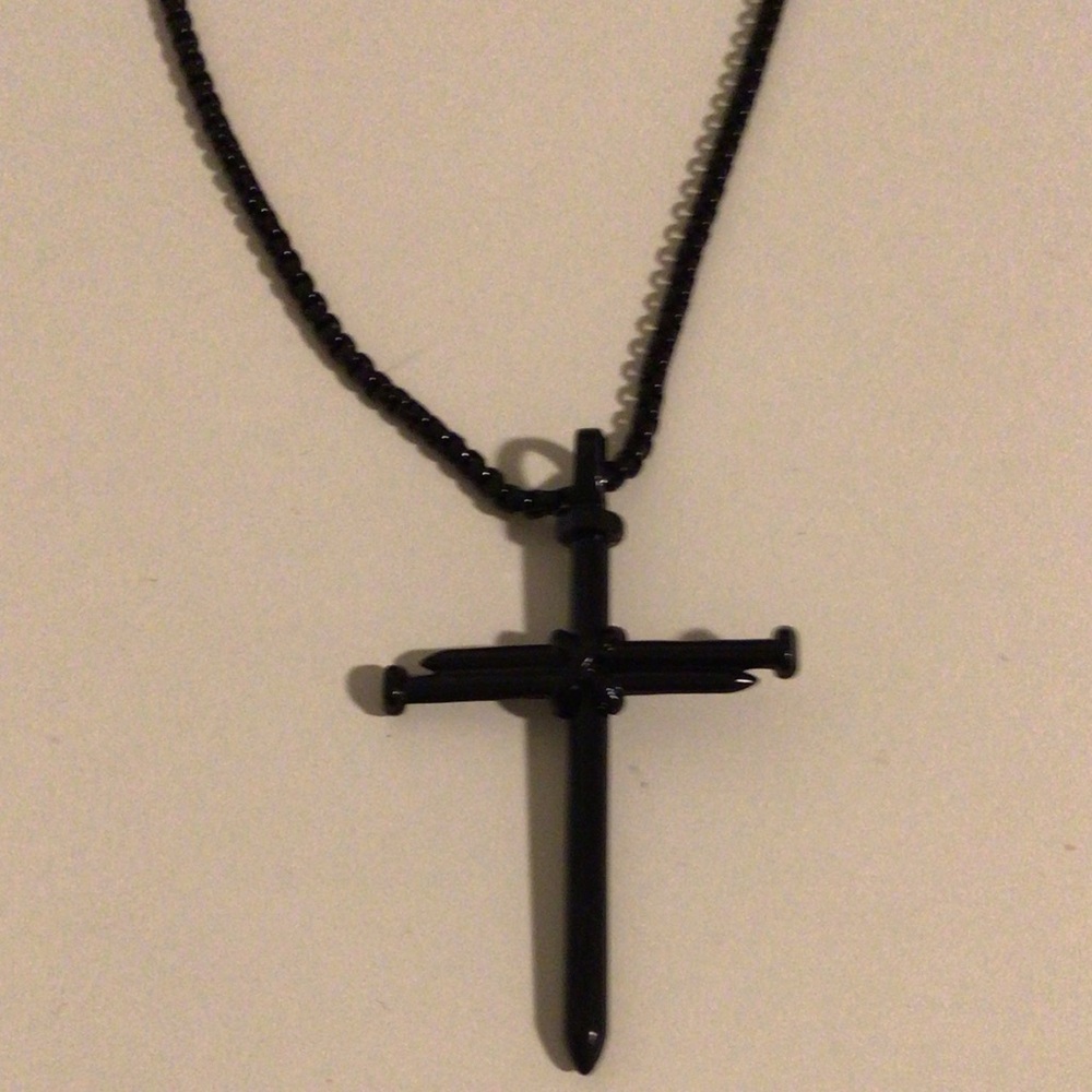 Necklace with nail cross pendant. Unisex.